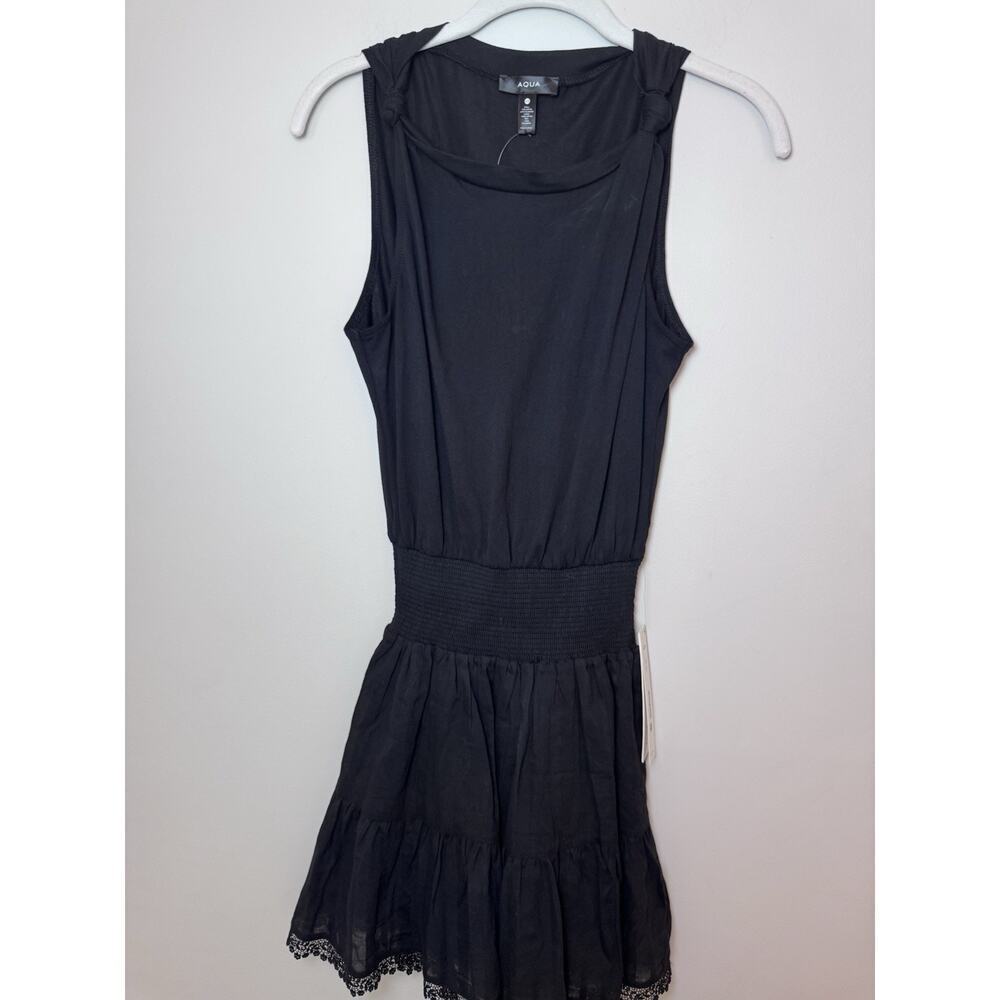 Aqua Sleeveless Smocked Black Mini Dress Size XS NWT